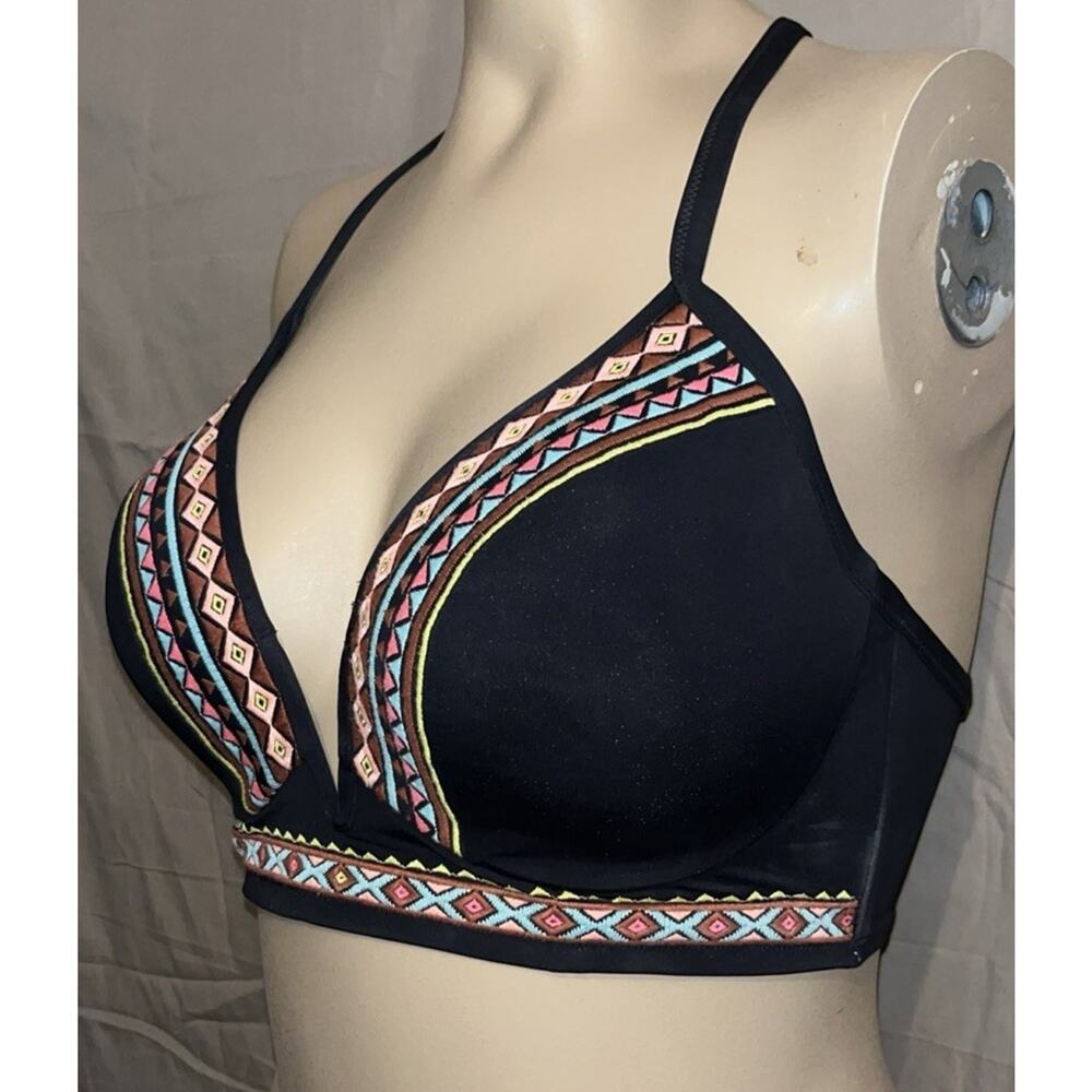 Shade & Shore WOMEN'S BLACK WITH AZTEC PRINT PADDED CUPS Bikini Bra Top 36DD - Picture 4 of 10